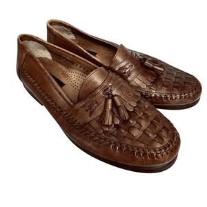 Giorgio Brutini Mens Woven Leather‎ Tassel Kiltie Loafers Brown Dress Shoes